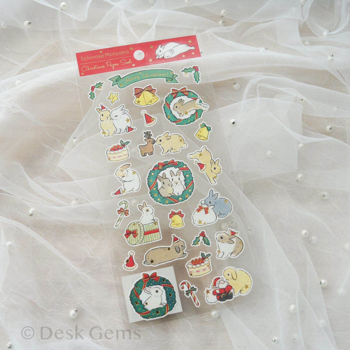 Schinako Moriyama Christmas Sticker - Wreath and Bunny