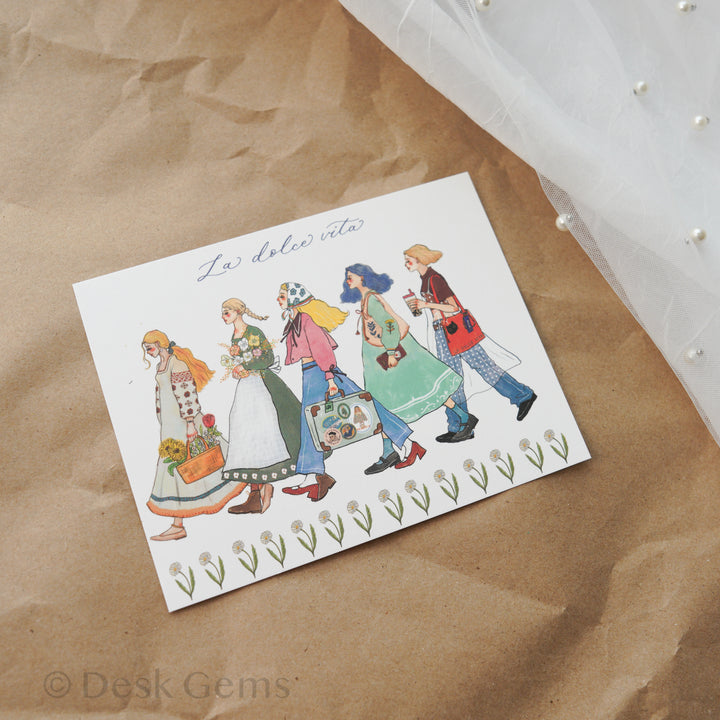 La Dolce Vita Original Postcard - Girl Marching
