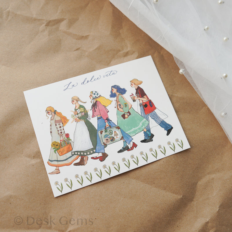 La Dolce Vita Original Postcard - Girl Marching