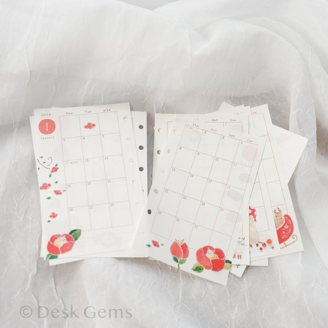 Furukawa Paper Monthly Planner Insert for 2026 - Cats