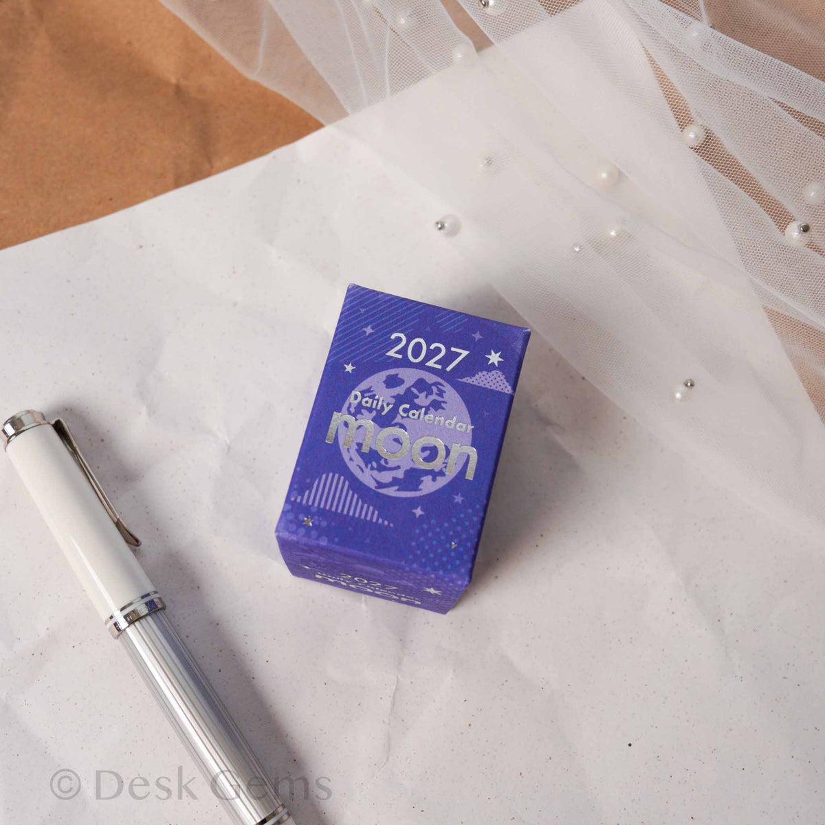 Shinnippon Mini Mini Daily Calendar 2027 Moon deep blue box with moon graphic and stars