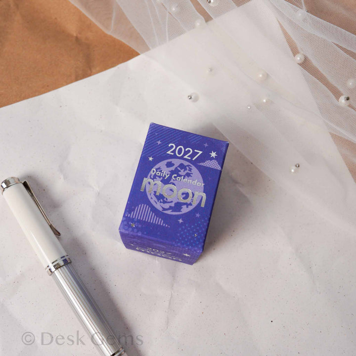 Shinnippon Mini Mini Daily Calendar 2027 Moon deep blue box with moon graphic and stars