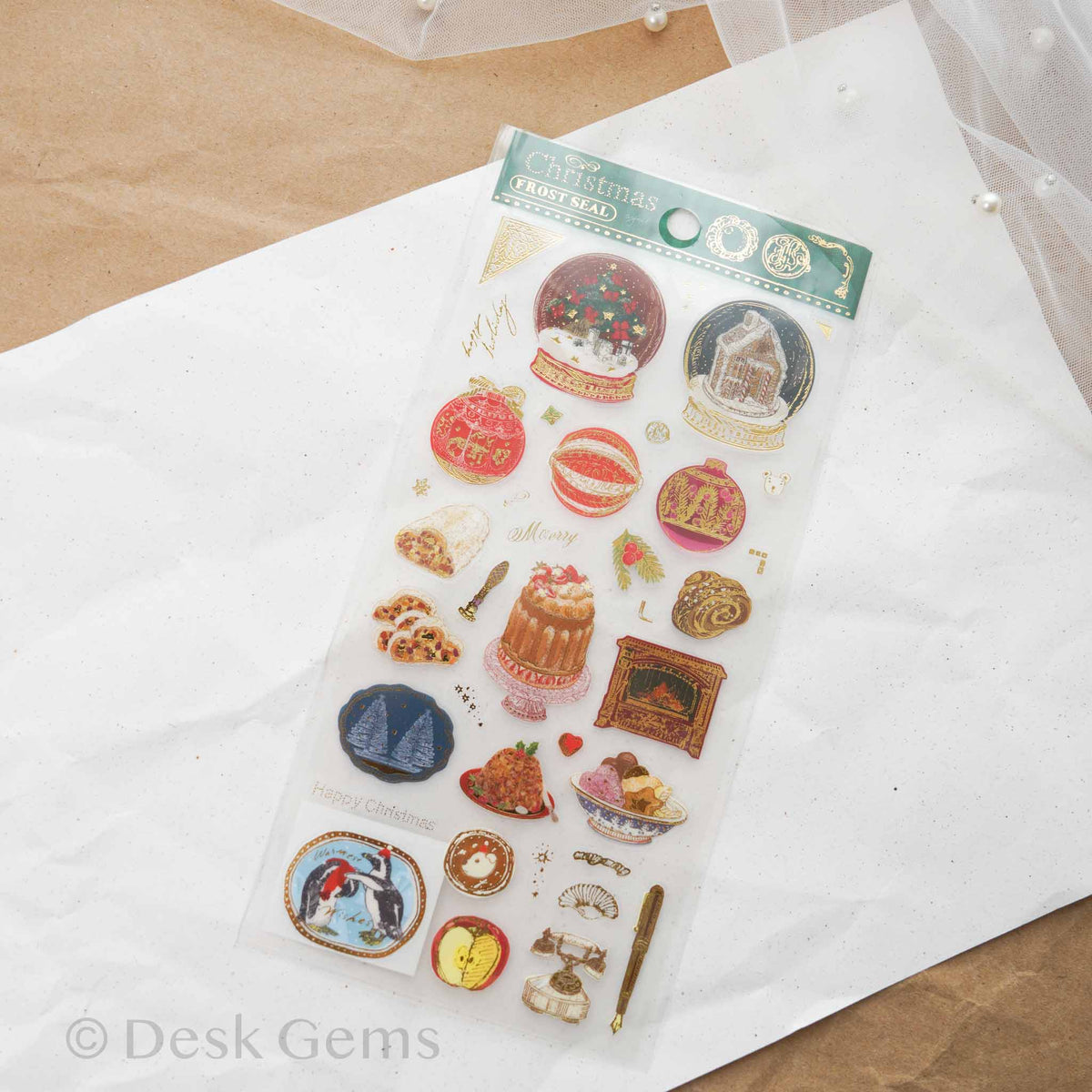 Aya Inoue Christmas sticker sheet with snow globes, ornaments, and holiday sweets