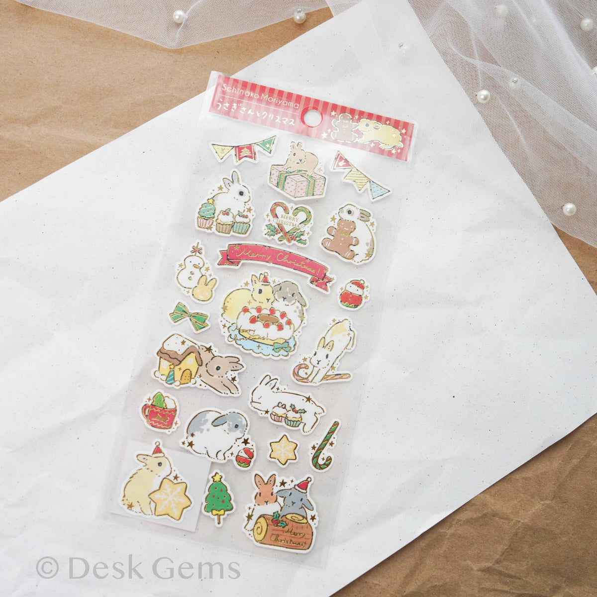 Schinako Moriyama Christmas sticker sheet with bunnies and holiday sweets