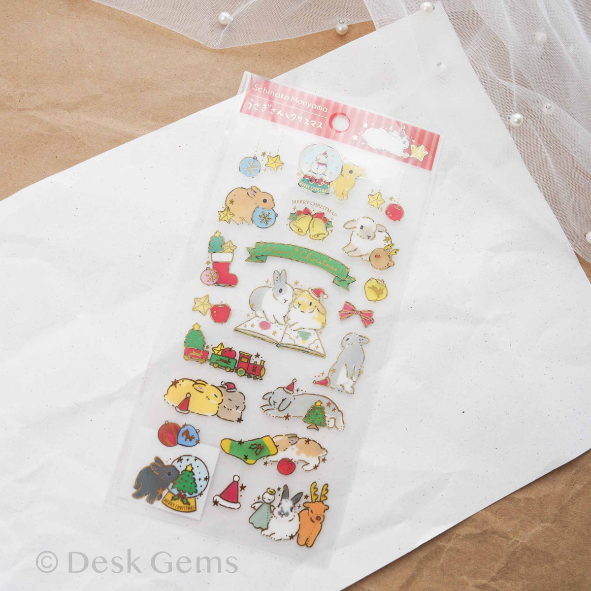 Schinako Moriyama Christmas sticker sheet with bunnies and holiday toys