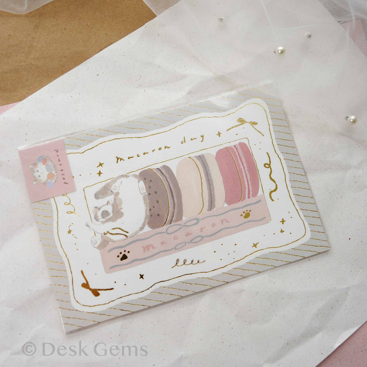 Tobimatsu Shoichiro x Furukawa Paper macaron foil postcard with cats