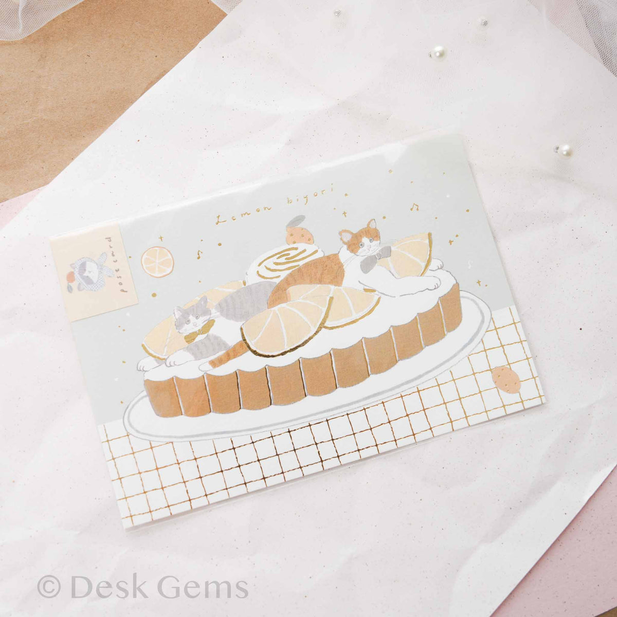 Tobimatsu Shoichiro x Furukawa Paper lemon tart foil postcard with cats