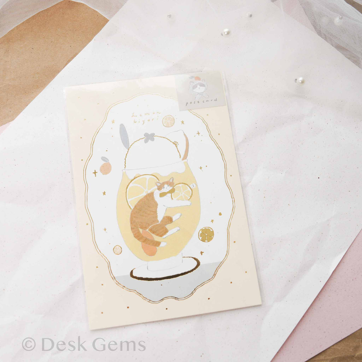 Tobimatsu Shoichiro x Furukawa Paper lemon cream soda foil postcard with cat