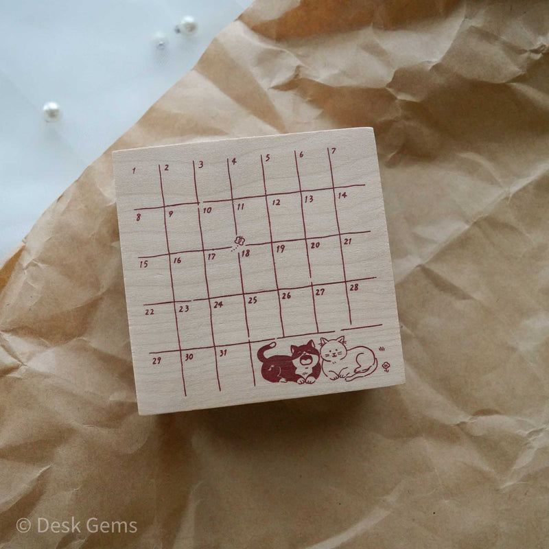 Beverly Original Rubber Stamp - Cats and Calendar 