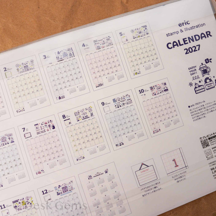 Eric Small Things Wall Calendar 2027 - Close-up of monthly pages with illustrations