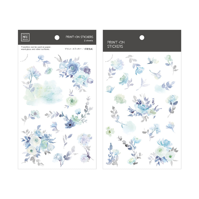 MU Print-on Stickers - No. 191 - Blue Watercolor Flowers