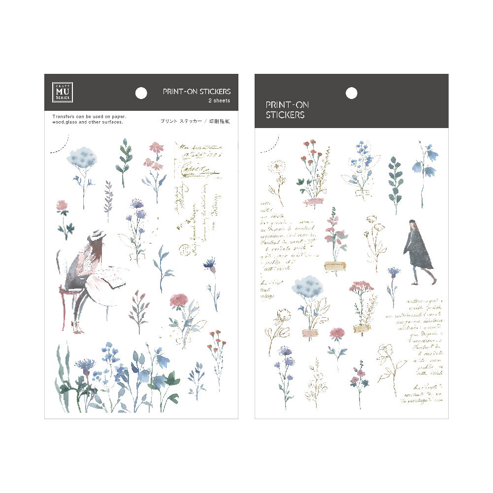 MU Print-on Stickers - No. 195 - Girl and Pressed Flowers