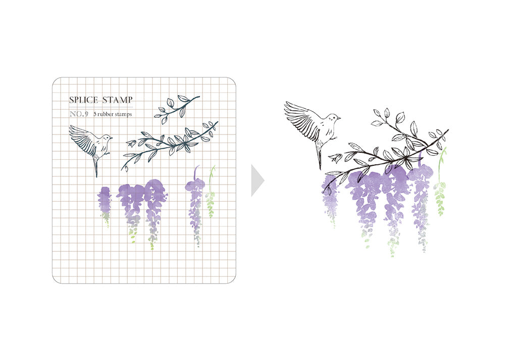 MU Splice Clear Stamps - No. 9 - Hummingbird and Flower Stems
