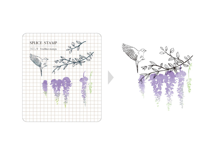 MU Splice Clear Stamps - No. 9 - Hummingbird and Flower Stems