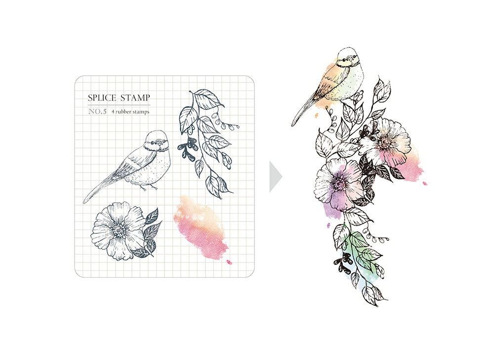 MU Splice Clear Stamps - No. 5 - Bird and Flower