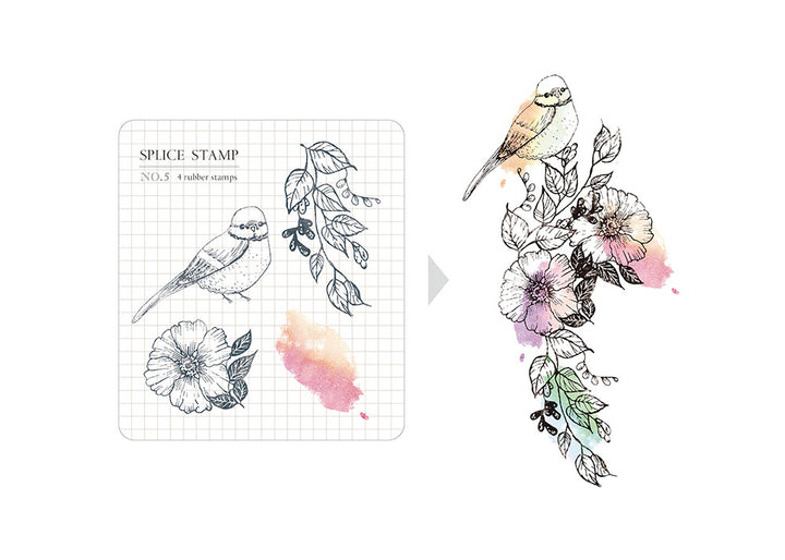 MU Splice Clear Stamps - No. 5 - Bird and Flower