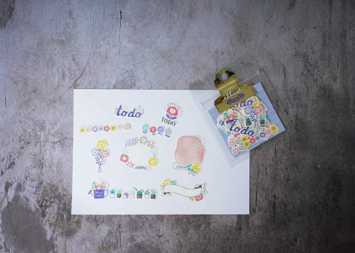 Mind Wave Ink Illust Flake Seals - Flower