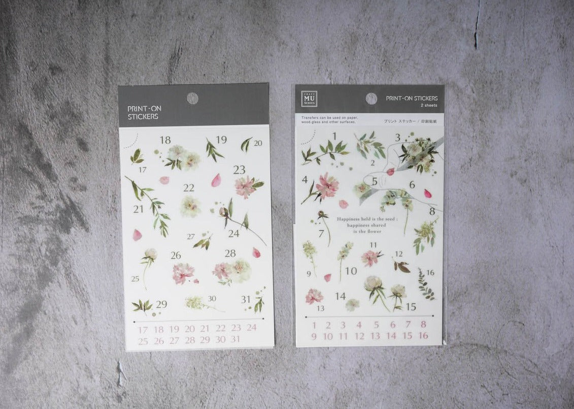 MU Print-on Stickers - White Flowers with Dates - No. 168