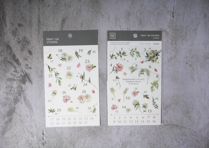 MU Print-on Stickers - White Flowers with Dates - No. 168