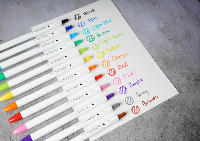 Zebra Clickart Knock Sign Pen 0.6 mm - 12 Color Set Dark