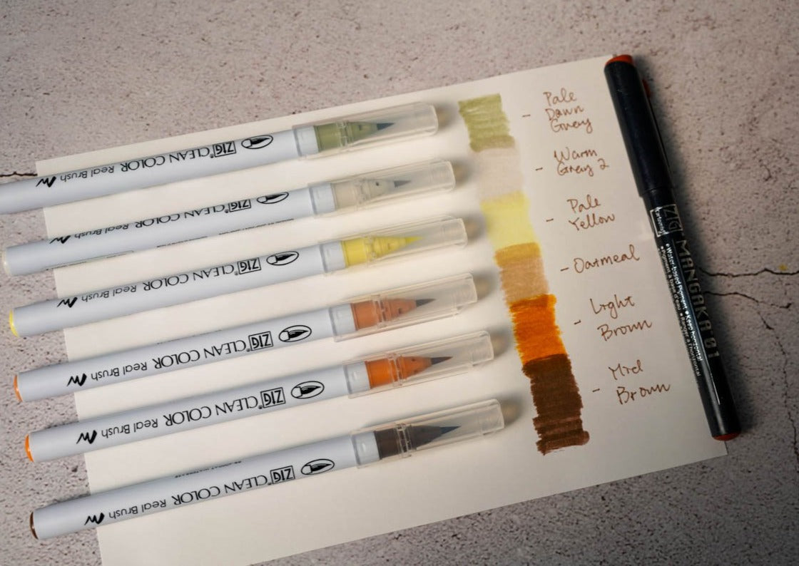 Kuretake ZIG Mangaka Watercolor Brush Pen set Natural Color Set