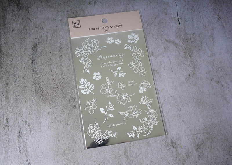MU Foil Silver Print-on Stickers - Flowers and Leaves