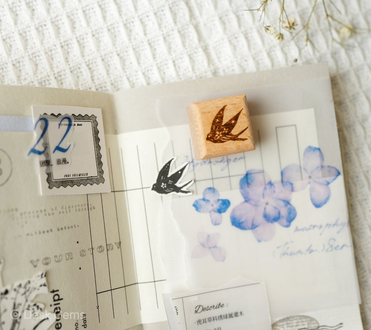 Freckles Tea Wooden Block Stamp - Swallow 