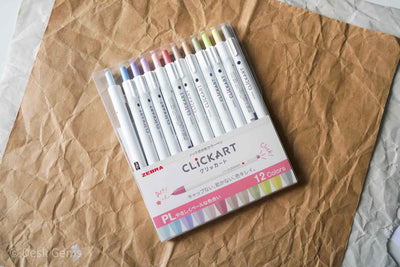 Zebra Clickart Marker Pens 0.6 mm - Pale Colors - 12 Pen Set (New 2022) 