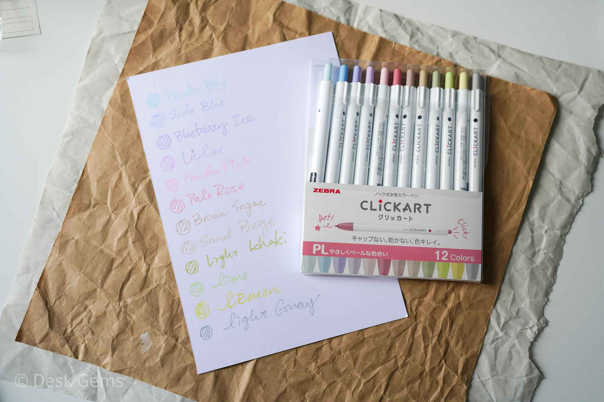 Zebra Clickart Marker Pens 0.6 mm - Pale Colors - 12 Pen Set (New 2022)