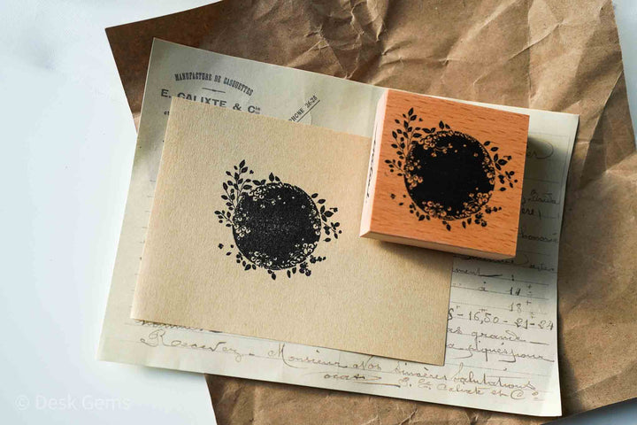Initial 1 Original Stamp - Flowers in Circle - Wreath