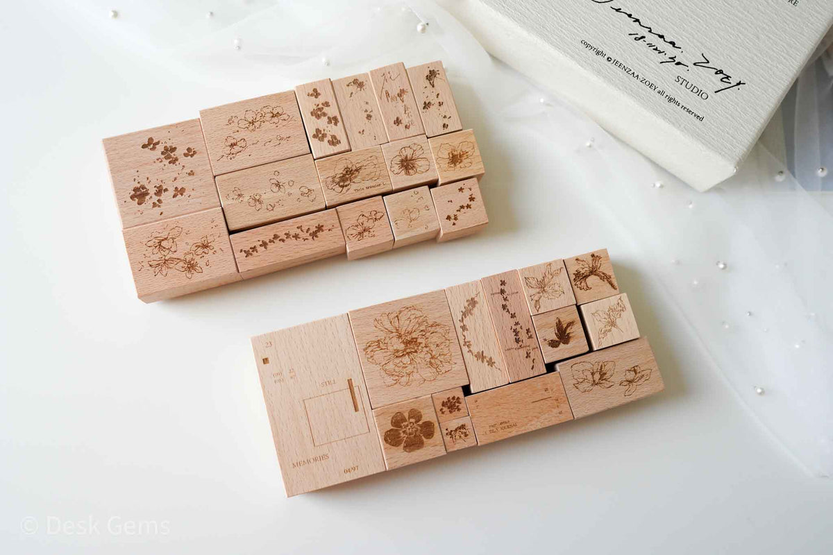 Jeenzaa-Zoey Original Rubber Stamp Set - Flowers and Falling Shadows (Full Set) 