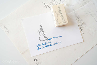 Beverly "Ink's Companion" Rubber Stamp - Bunny and Brush Pen