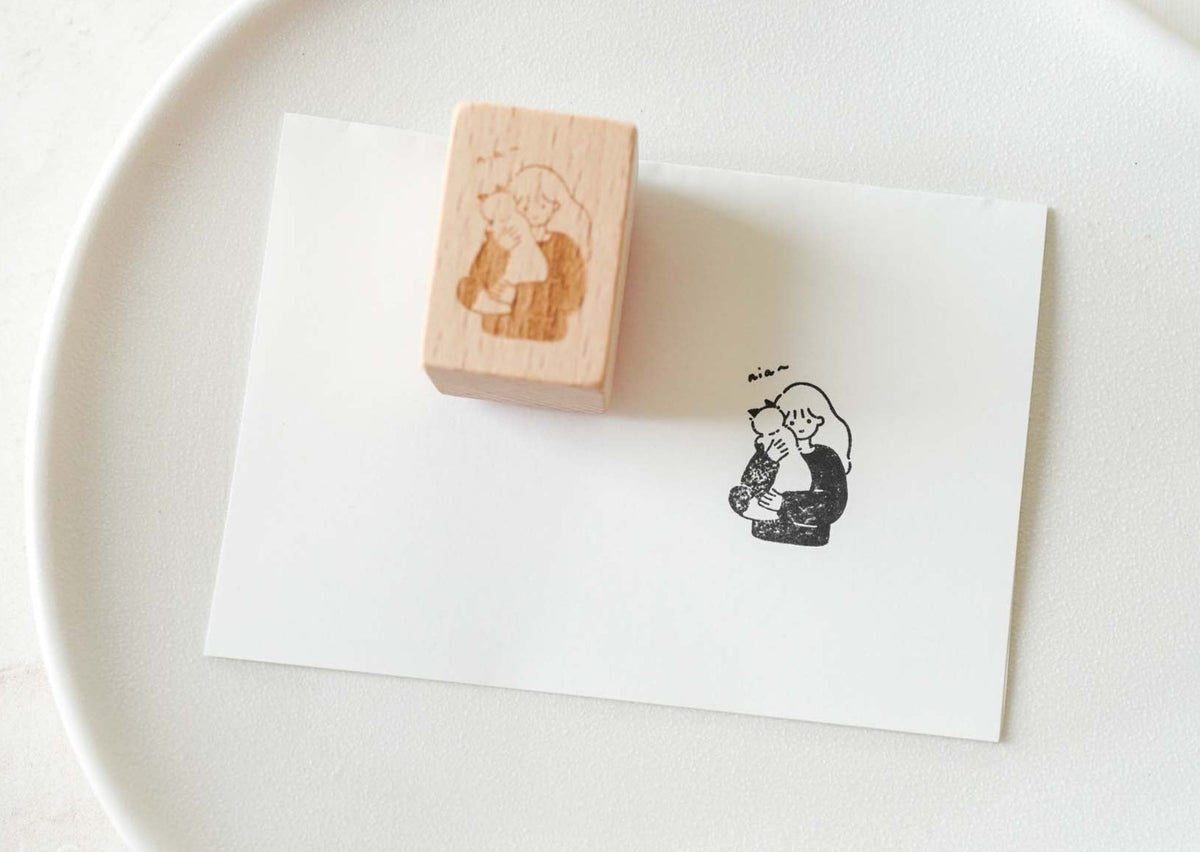 Watch_Them Original Stamp - Thanks to Coffee and Kitty - Girl Hugging a Cat