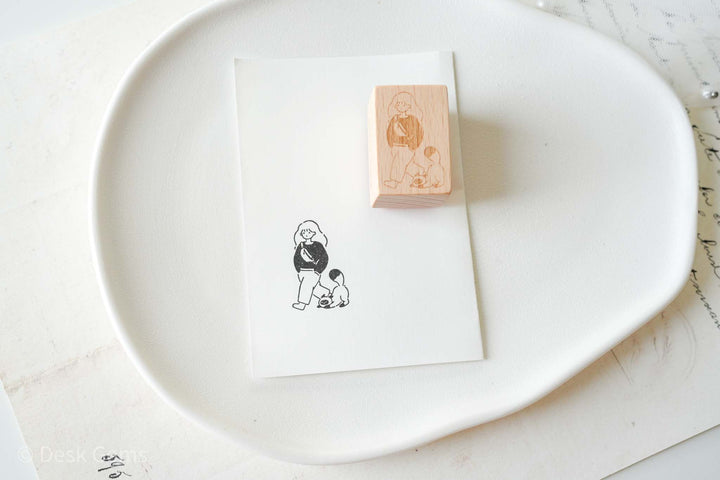 Watch_Them Original Stamp - Thanks to Coffee and Kitty - Girl Walking a Cat