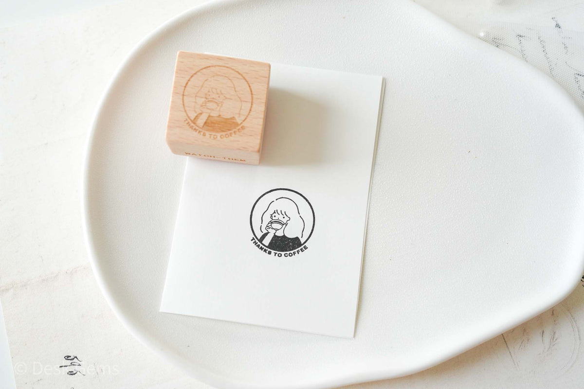 Watch_Them Original Stamp - Thanks to Coffee and Kitty - Girl Drinking Coffee