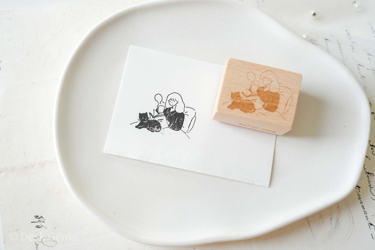 Watch_Them Original Stamp - Thanks to Coffee and Kitty - Cat and Book