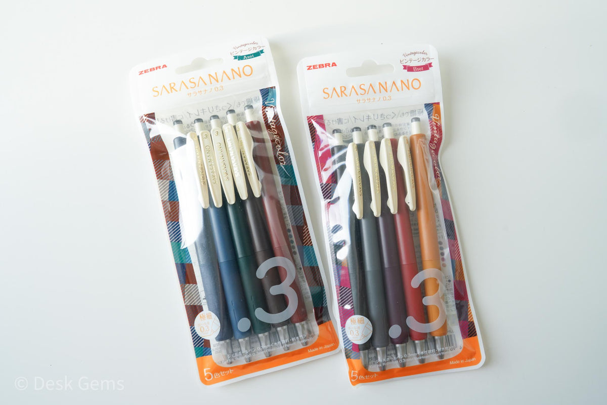Zebra Sarasa Nano Vintage Colors 0.3mm - 5 Color Set 