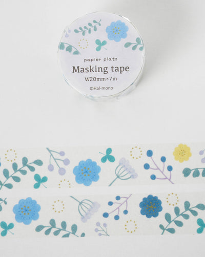 Papier Platz Hal-mono Washi Tape - Blue Flowers
