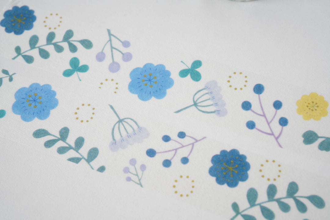 Papier Platz Hal-mono Washi Tape - Blue Flowers
