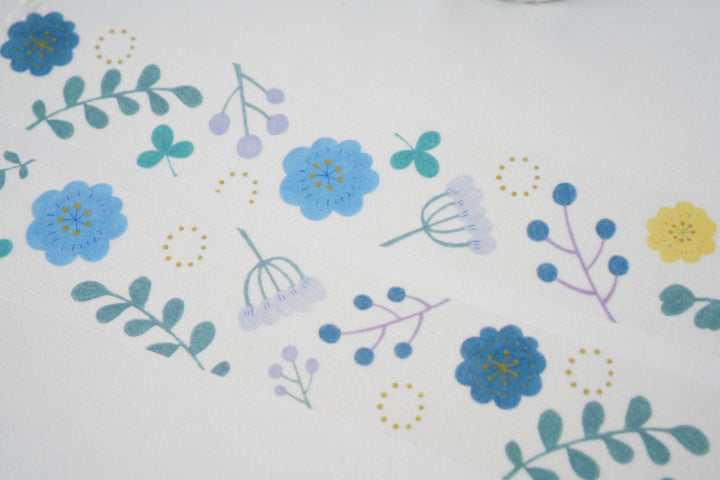 Papier Platz Hal-mono Washi Tape - Blue Flowers