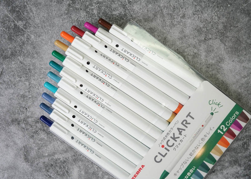 Zebra Clickart Marker Pens 0.6 mm - 12 Color Set DK